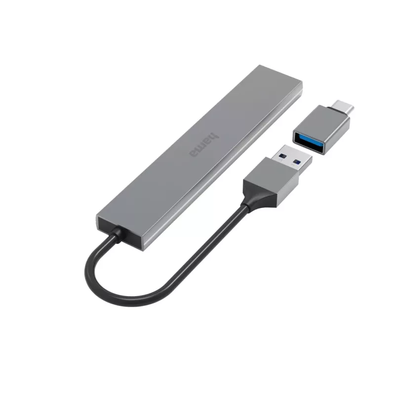 Hama 00200141 rozbočovač rozhraní USB 3.2 Gen 1 (3.1 Gen 1) Type-A 5000 Mbit/s sivý