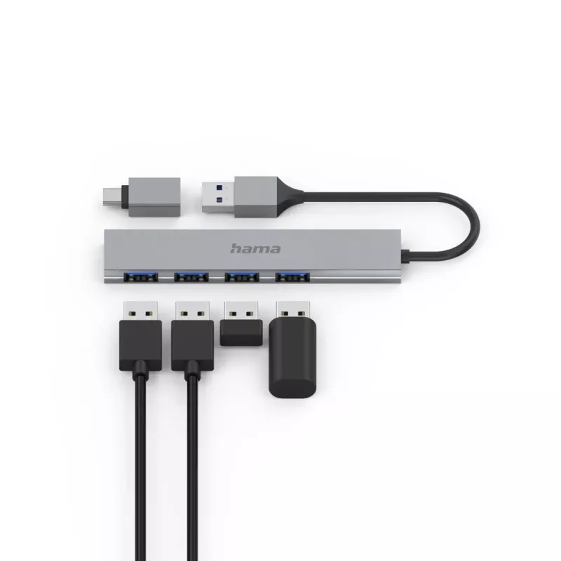 Hama 00200141 rozbočovač rozhraní USB 3.2 Gen 1 (3.1 Gen 1) Type-A 5000 Mbit/s sivý