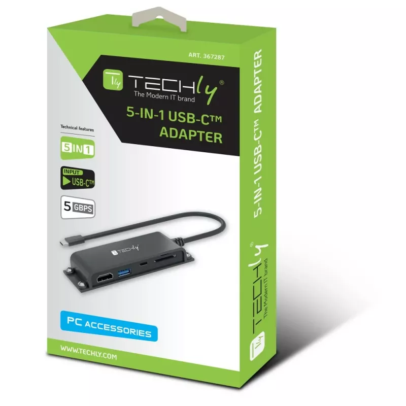 Techly IADAP-USBC-935 dokovacia stanica/port replikátor káblový USB 3.2 Gen 1 (3.1 Gen 1) Type-C čierny