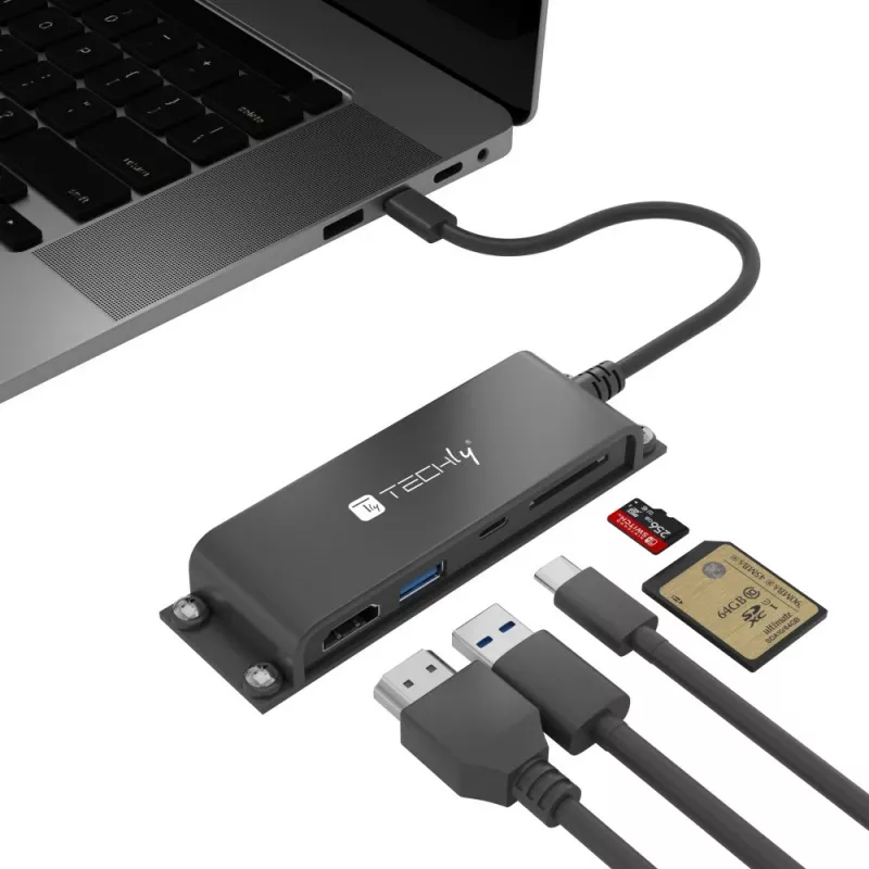 Techly IADAP-USBC-935 dokovacia stanica/port replikátor káblový USB 3.2 Gen 1 (3.1 Gen 1) Type-C čierny