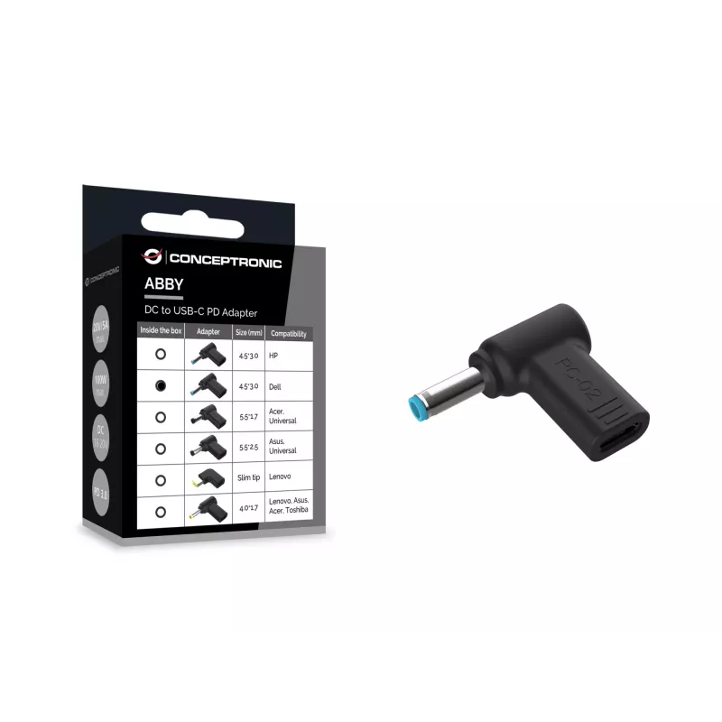Conceptronic ABBY15PC02 DC na USB-C adaptér, Dell 4,5x3,0mm, 18-20V