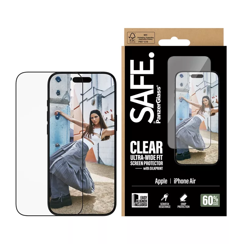 PanzerGlass SAFE Ultra-Wide Fit ochranná fólia displeja s čiernym rámom, Apple iPhone Air