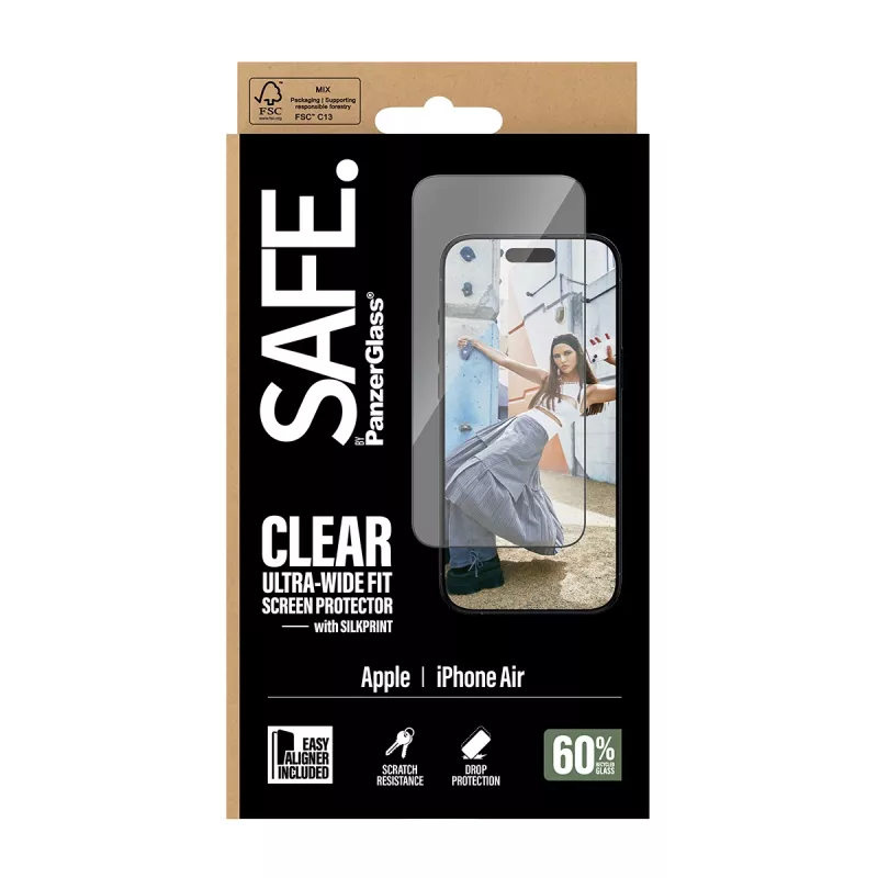 PanzerGlass SAFE Ultra-Wide Fit ochranná fólia displeja s čiernym rámom, Apple iPhone Air