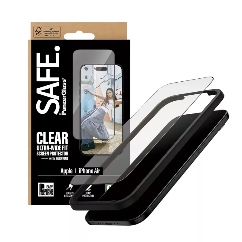 PanzerGlass SAFE Ultra-Wide Fit ochranná fólia displeja s čiernym rámom, Apple iPhone Air