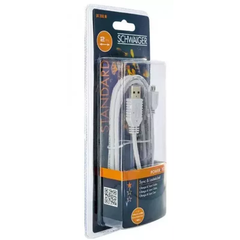 USB kábel Schwaiger LK200M532 2m USB A na Micro-USB A biely