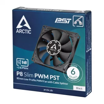 Ventilátor Arctic P8 tenký PWM PST 80 mm Low-Profile 38,23 m³/h Fluiddynamické ložisko čierny