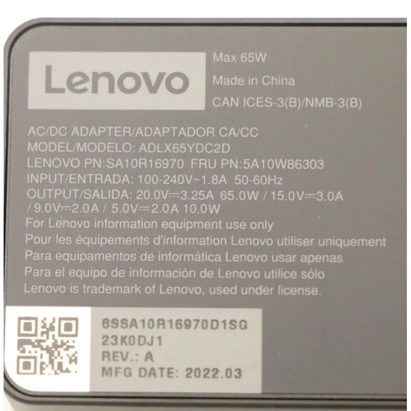 AC adaptér 65W USB Type-C Lenovo 5A10W86303, USB-C PD napájací zdroj 65 W
