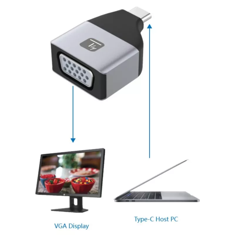 Techly IADAP USBC-VGAC USB grafický adaptér 1920 x 1200 pixelov čierny, strieborný