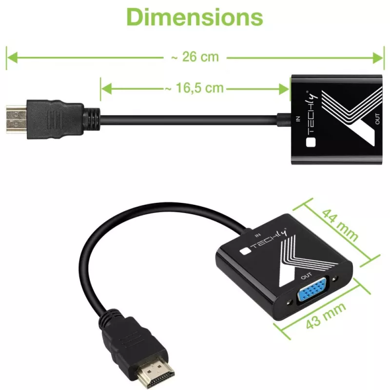 Techly káblový adaptér konvertor HDMI na VGA s audio jack konektorom