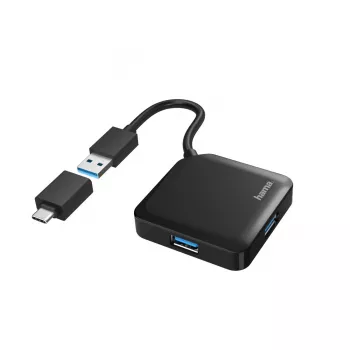Hama USB hub, 4 porty, USB 3.2 Gen 1, 5 Gbit/s, vrátane USB-C adaptéra