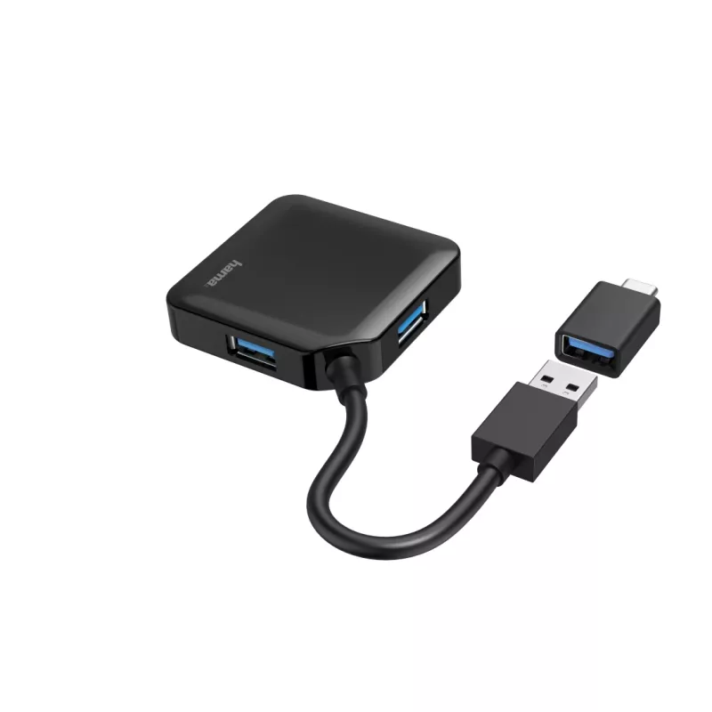 Hama USB hub, 4 porty, USB 3.2 Gen 1, 5 Gbit/s, vrátane USB-C adaptéra