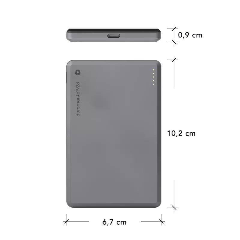 dbramante1928 re-charge - powerbanka 5K Wireless - sivá, 5000 mAh, bezdrôtové nabíjanie, 3,87 V, sivá