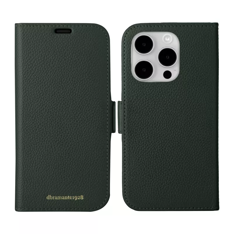 Folio puzdro dbramante1928 New York pre iPhone 15 Pro, jednofarebná zelená, 3 priehradky na karty