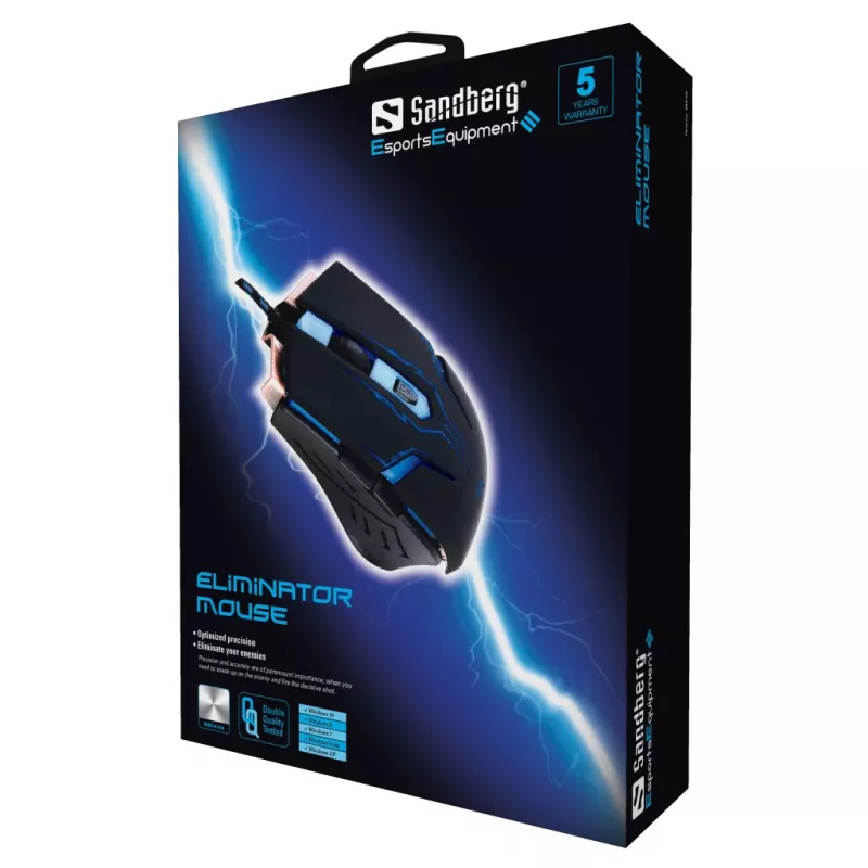 Sandberg Eliminator myš, pravá ruka, USB Type-A, 2400 DPI, čierna