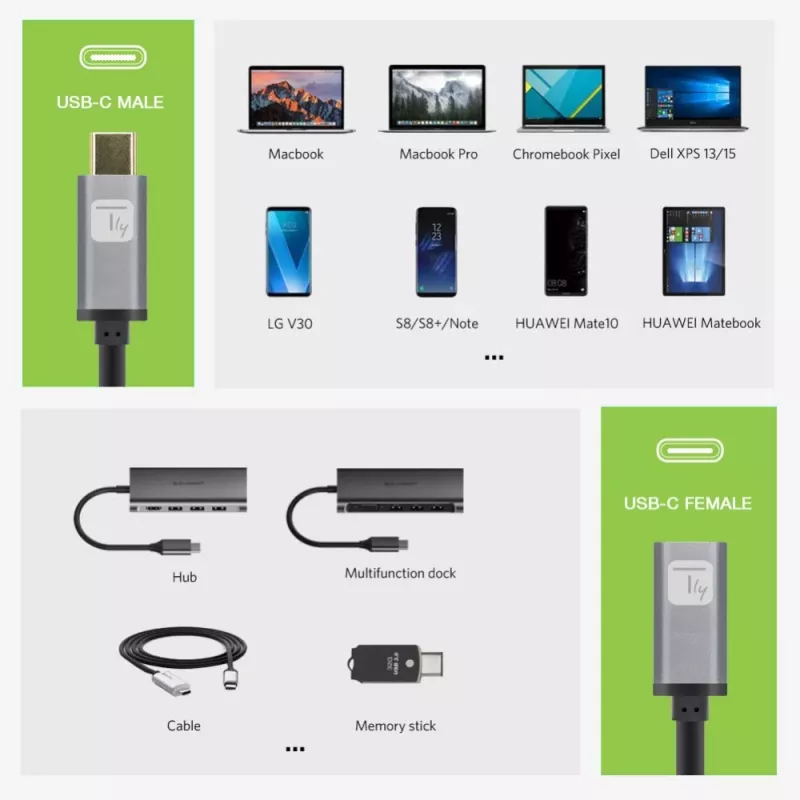 Techly USB 3.2 Gen 2 USB-C M/F kábel 1 m čierny, 1 m, USB C, USB C, USB 3.2 Gen 2 (3.1 Gen 2), 10 Gbit/s, čierna, sivá