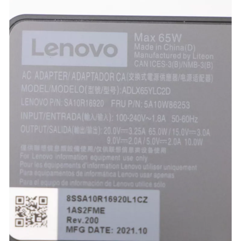 Lenovo 5A10W86253 napájací zdroj interiérový 65 W čierny