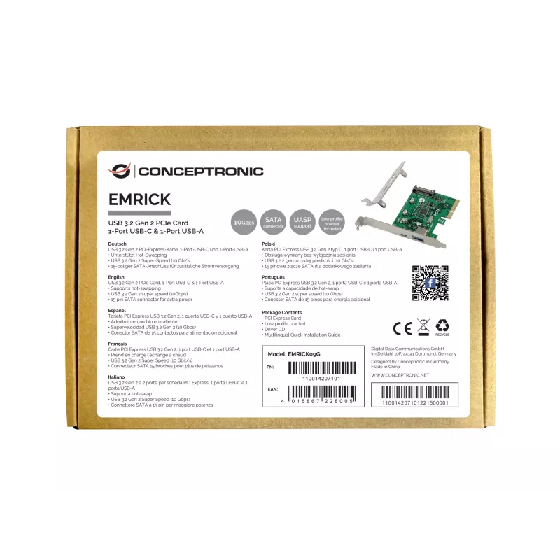 Conceptronic EMRICK USB 3.2 Gen 2 PCIe karta, 1-port USB-C & 1-port USB-A