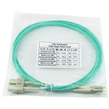 BlueOptics 055702T512000005M-BO Duplexný optický prepojovací kábel (kompatibilný s Corning), LC-UPC/SC-UPC, multimódový OM3 50/125 µm, 5 m