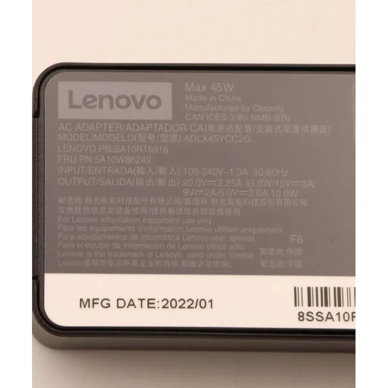 AC adaptér Lenovo 45 W USB-C 5A10W86249 — 45-W-USB-C napájací zdroj pre notebooky a zariadenia