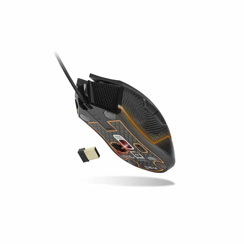 Lexip Ar18 – bezdrôtová herná myš s keramickými klznými podložkami, pre pravákov, optická, RF Wireless + USB Type-A, 4800 DPI, čierna