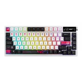 Mechanická herná klávesnica ASUS ROG Azoth X — 75% rozloženie, USB + RF Wireless + Bluetooth, RGB, podložka pod zápästie, čierna/biela