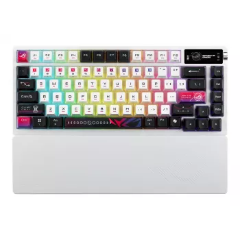 Mechanická herná klávesnica ASUS ROG Azoth X — 75% rozloženie, USB + RF Wireless + Bluetooth, RGB, podložka pod zápästie, čierna/biela