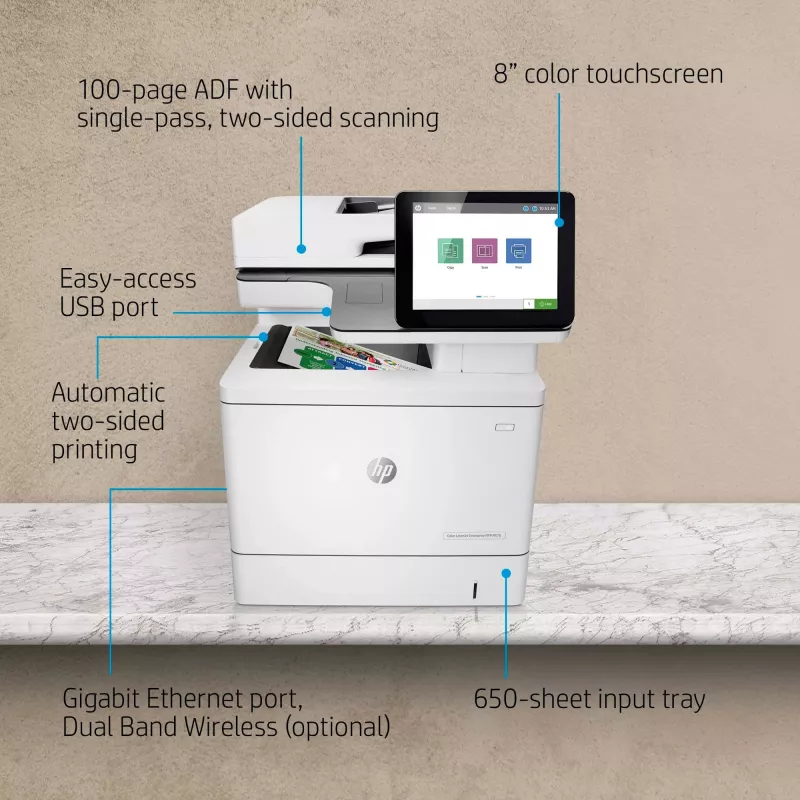 HP Color LaserJet Enterprise MFP M578dn, laser, farebná tlač, 1200 x 1200 DPI, A4, priama tlač, biela