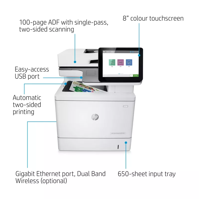 HP Color LaserJet Enterprise MFP M578dn, laser, farebná tlač, 1200 x 1200 DPI, A4, priama tlač, biela