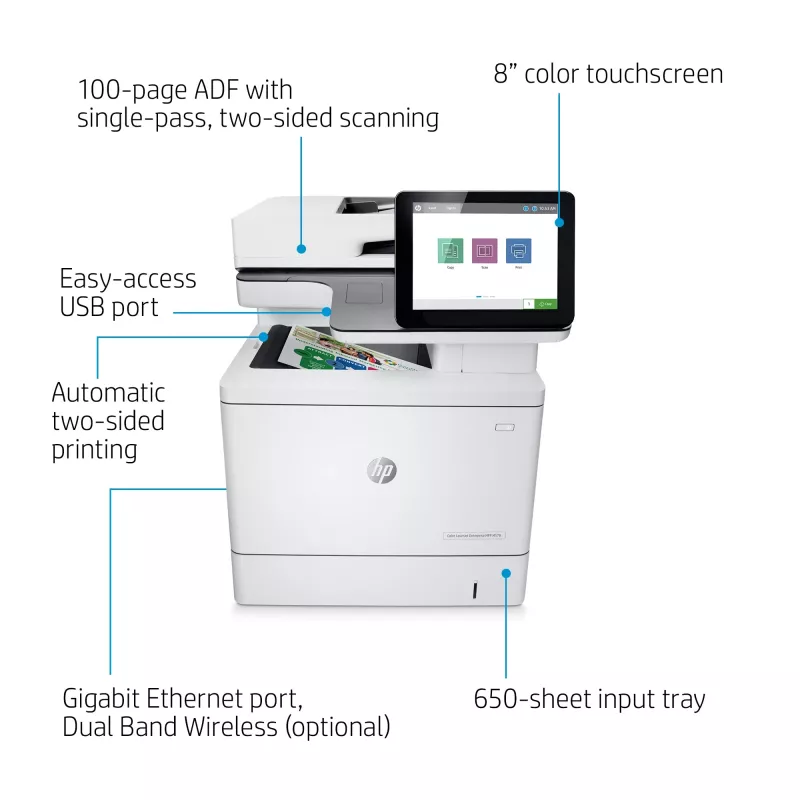 HP Color LaserJet Enterprise MFP M578dn, laser, farebná tlač, 1200 x 1200 DPI, A4, priama tlač, biela