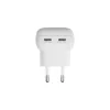 EU plochá nabíjačka d bramante re-charge Pro — 2× USB-C 25W, interiérová, biela