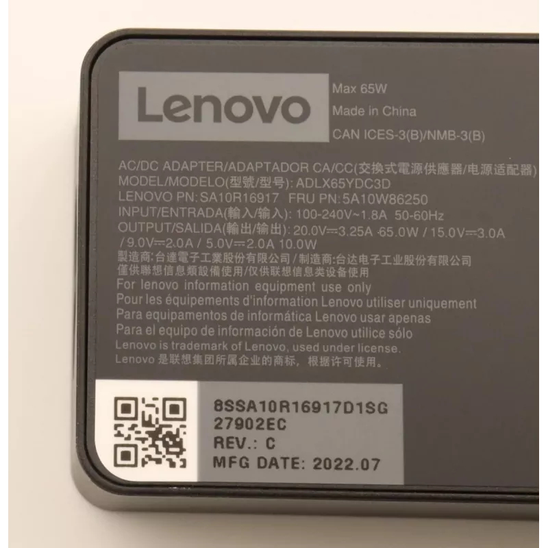 Lenovo 5A10W86250 napájací zdroj interiérový 65 W čierny