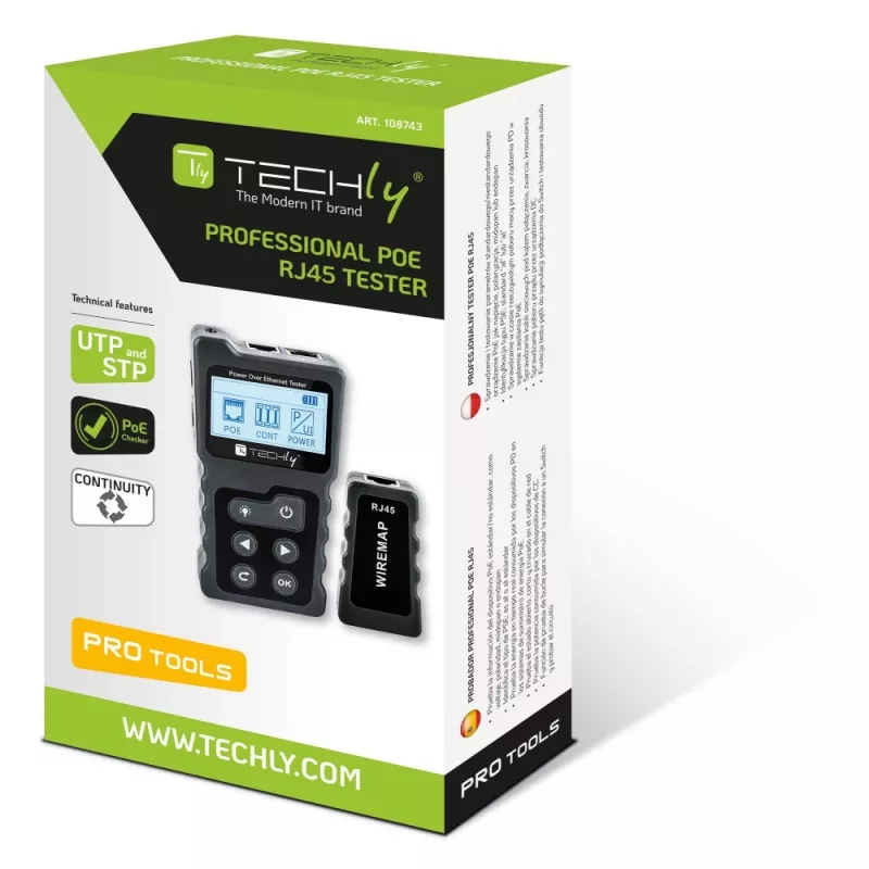 Techly I-CT PRO-POECK tester sieťových káblov PoE tester čierny, sivý