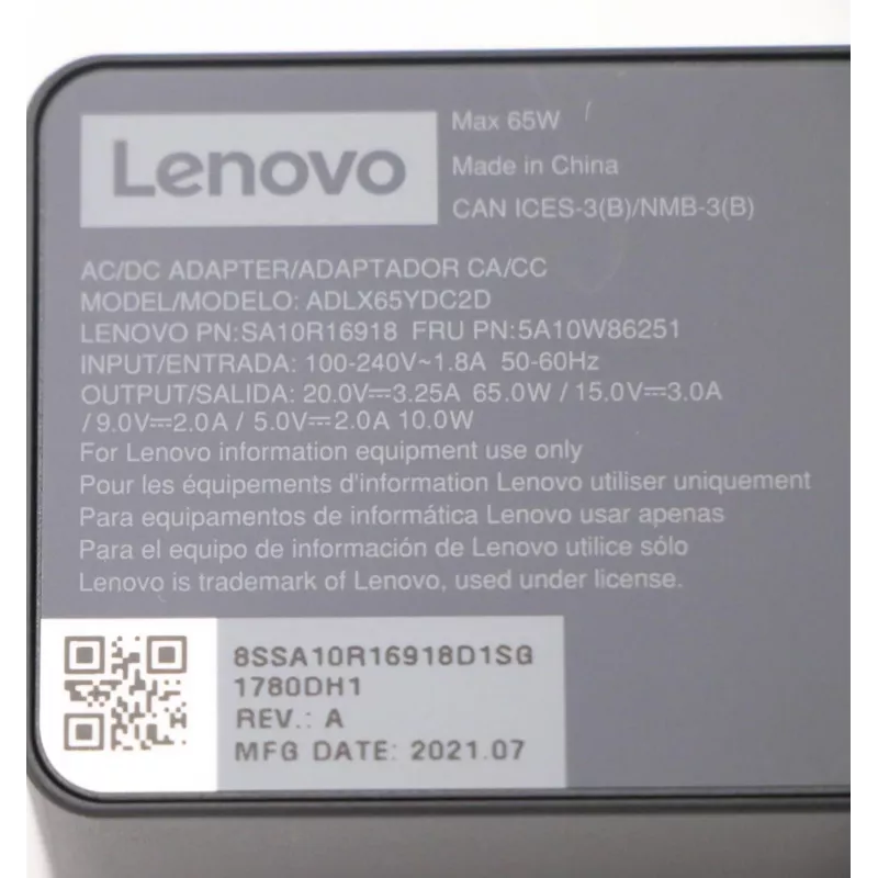 Lenovo 5A10W86251 napájací zdroj interiérový 65 W čierny