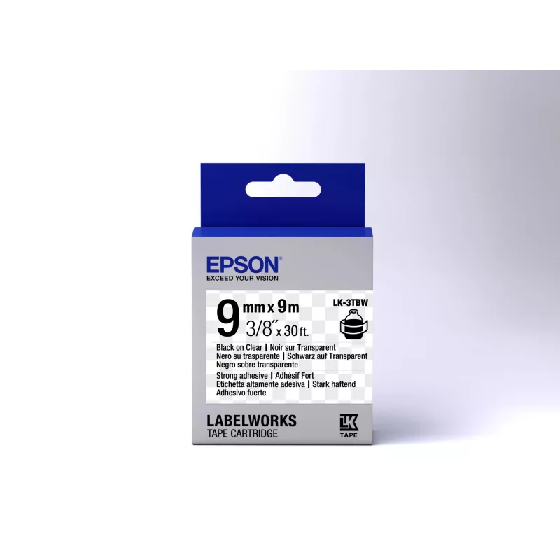 Epson etiketová kazeta Strong Adhesive LK-3TBW čierna/transparentná 9 mm (9 m)