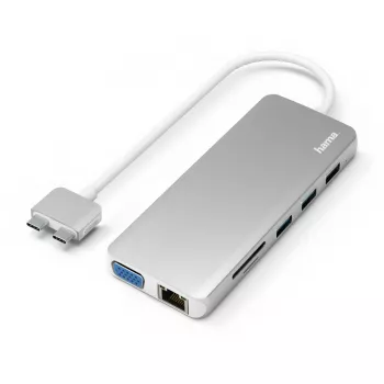 Hama 00200133 dokovacia stanica/port replikátor pre notebook USB 3.2 Gen 1 (3.1 Gen 1) Type-C strieborná, biela