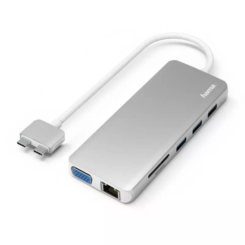 Hama 00200133 dokovacia stanica/port replikátor pre notebook USB 3.2 Gen 1 (3.1 Gen 1) Type-C strieborná, biela