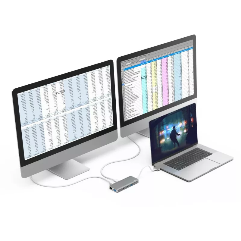 Hama 00200133 dokovacia stanica/port replikátor pre notebook USB 3.2 Gen 1 (3.1 Gen 1) Type-C strieborná, biela