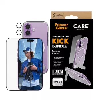 Ochranné puzdro PanzerGlass CARE Feature Kick 3w1 pre iPhone 17 s integrovaným skleneným displejom a ochranou šošovky fotoaparátu