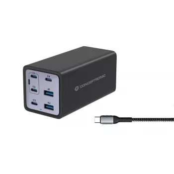 Conceptronic 6-portová 200W GaN USB PD nabíjačka s USB-C káblom, USB-C x 4, USB-A x 2, QC 3.0, PD 3.1, PPS