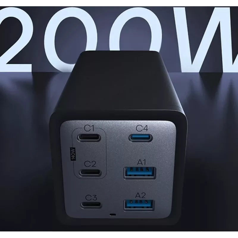 Conceptronic 6-portová 200W GaN USB PD nabíjačka s USB-C káblom, USB-C x 4, USB-A x 2, QC 3.0, PD 3.1, PPS