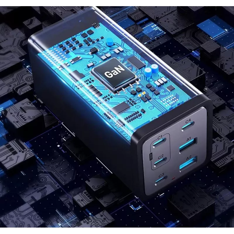 Conceptronic 6-portová 200W GaN USB PD nabíjačka s USB-C káblom, USB-C x 4, USB-A x 2, QC 3.0, PD 3.1, PPS