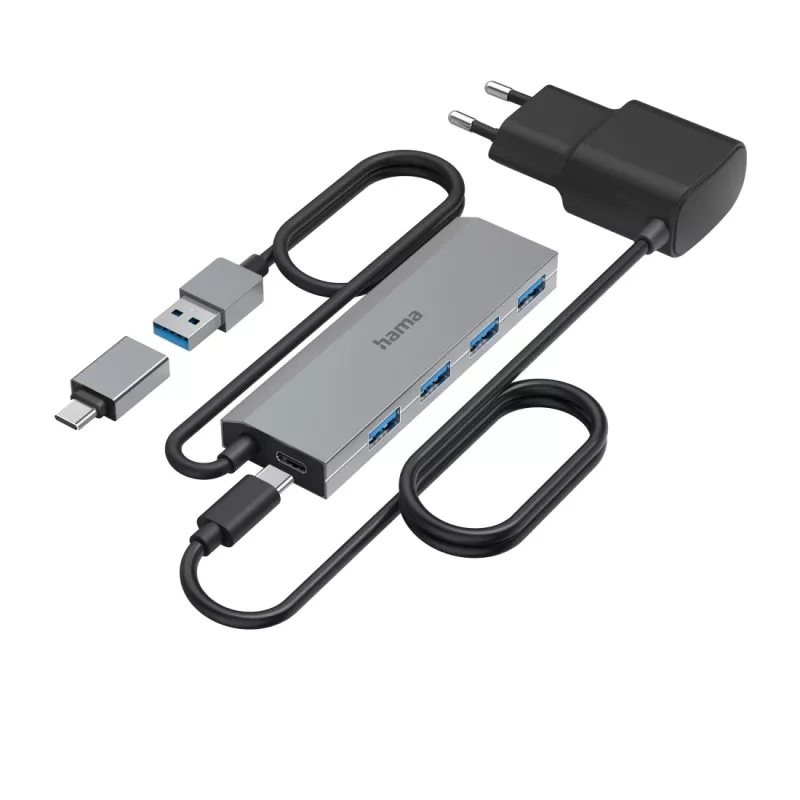 Hama 00200138 rozbočovač rozhraní USB 3.2 Gen 1 (3.1 Gen 1) Type-A + Type-C 5000 Mbit/s antracit, sivý