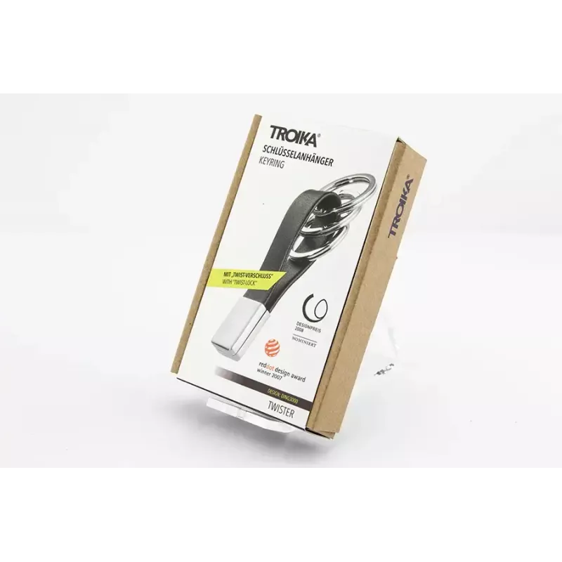 Kľúčenka TROIKA TWISTER čierna strieborná koža kov 16mm 9mm