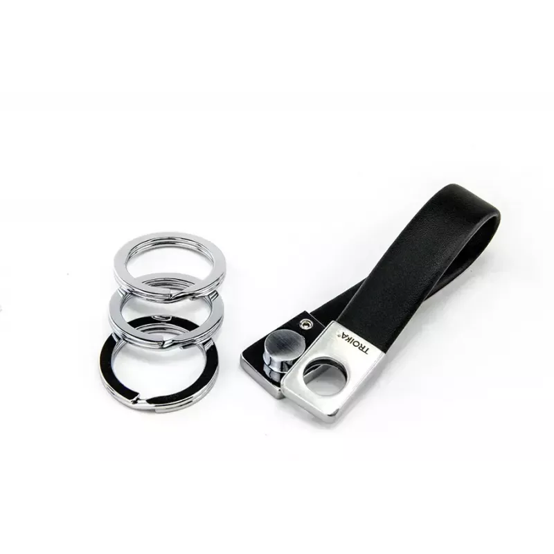 Kľúčenka TROIKA TWISTER čierna strieborná koža kov 16mm 9mm