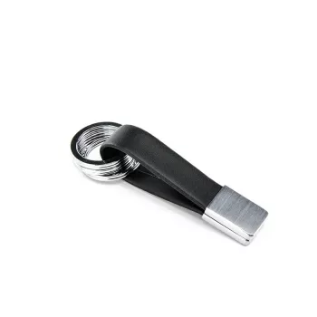 Kľúčenka TROIKA TWISTER čierna strieborná koža kov 16mm 9mm