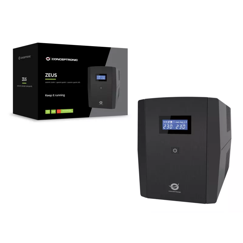 Conceptronic ZEUS04G 2200VA 1320W UPS, UK zásuvka x 4, HID USB, RJ45 vstup/výstup, AVR