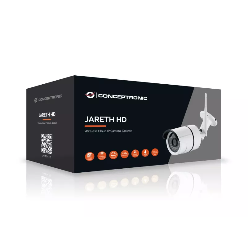 Conceptronic JARETH HD Wireless Cloud IP kamera, exteriér, IP bezpečnostná kamera, exteriér, káblová & bezdrôtová, externá, strop/stena, biela