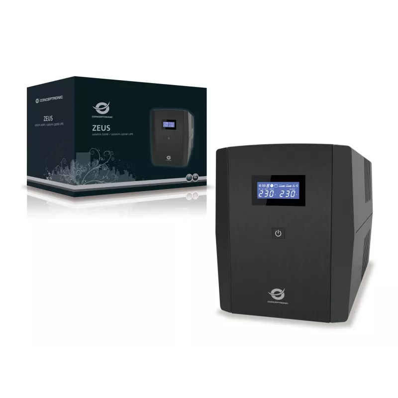 Conceptronic ZEUS 1200VA 720W UPS, IEC + Schuko zásuvka, line-interactive, 1,2 kVA, 720 W, 220 V, 240 V, 220 V
