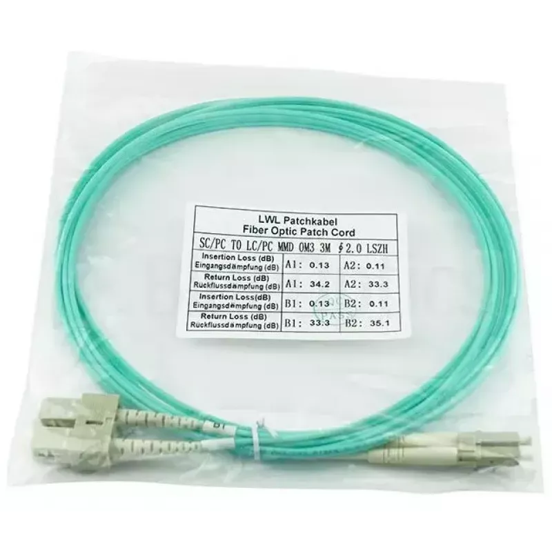 BlueOptics LC-SC multimódový OM3 duplexný optický patch kábel, LC-UPC/SC-UPC, 2 m, béžový (kompatibilný s Corning 055702K512000002M)