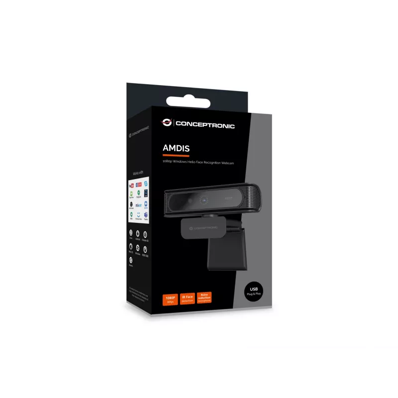 Conceptronic AMDIS09B 1080p Windows Hello webkamera s rozpoznávaním tváre